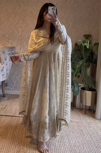 Heavy fendy silk embroidered sequince work wedding kurta set