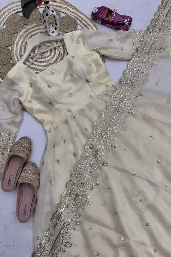 Heavy fendy silk embroidered sequince work wedding kurta set