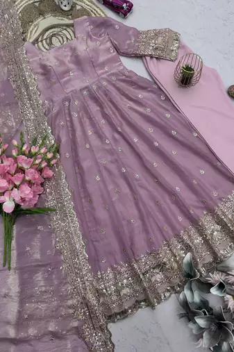 Heavy fendy silk embroidered sequince work wedding kurta set