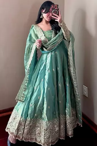 Heavy fendy silk embroidered sequince work wedding kurta set