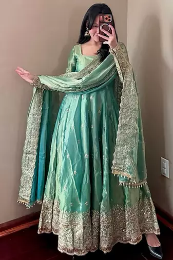 Heavy fendy silk embroidered sequince work wedding kurta set