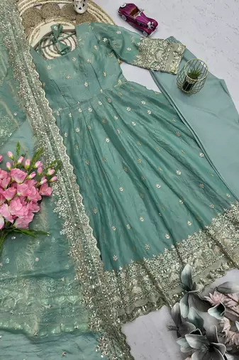 Heavy fendy silk embroidered sequince work wedding kurta set