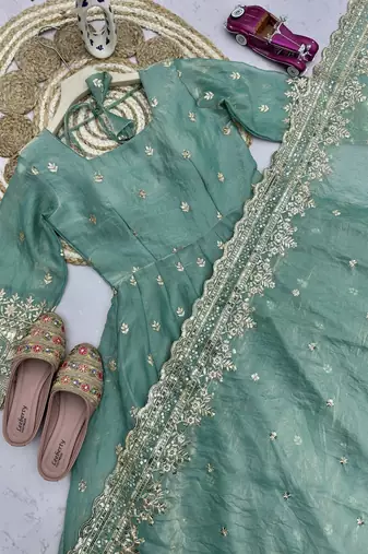 Heavy fendy silk embroidered sequince work wedding kurta set