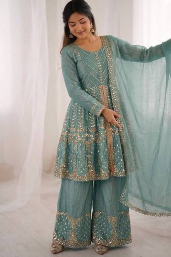 Rama fendy satin with embroidered sequince work plazzo set