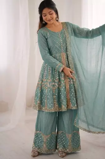 Rama fendy satin with embroidered sequince work plazzo set