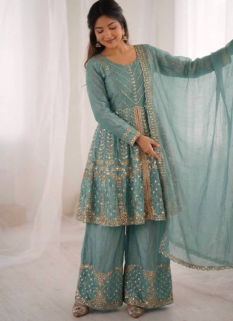 Rama fendy satin with embroidered sequince work plazzo set