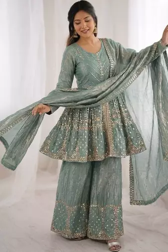 Rama fendy satin with embroidered sequince work plazzo set
