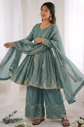 Rama fendy satin with embroidered sequince work plazzo set