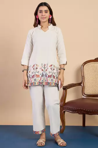 White women khadi cotton kurta pant set
