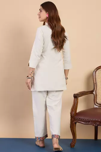 White women khadi cotton kurta pant set