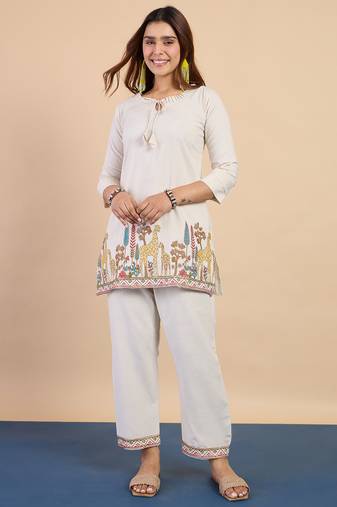 White women khadi cotton kurta pant set
