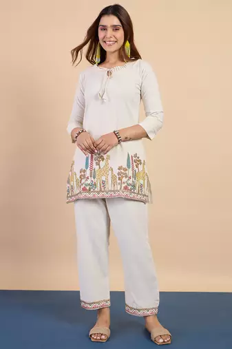White women khadi cotton kurta pant set