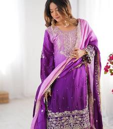 Purple Color Dori,Sequence And Rivet Moti Work Chinon Silk Top Bottom Dupatta Set
