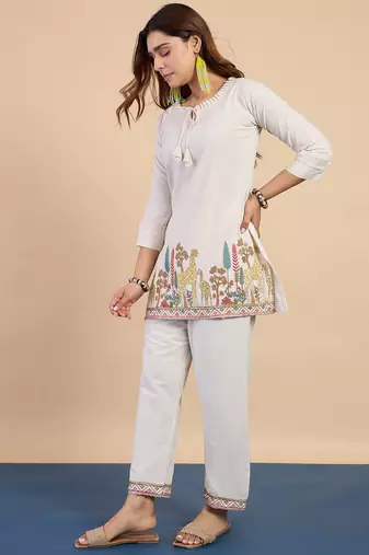 White women khadi cotton kurta pant set