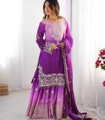 Purple Color Dori,Sequence And Rivet Moti Work Chinon Silk Top Bottom Dupatta Set