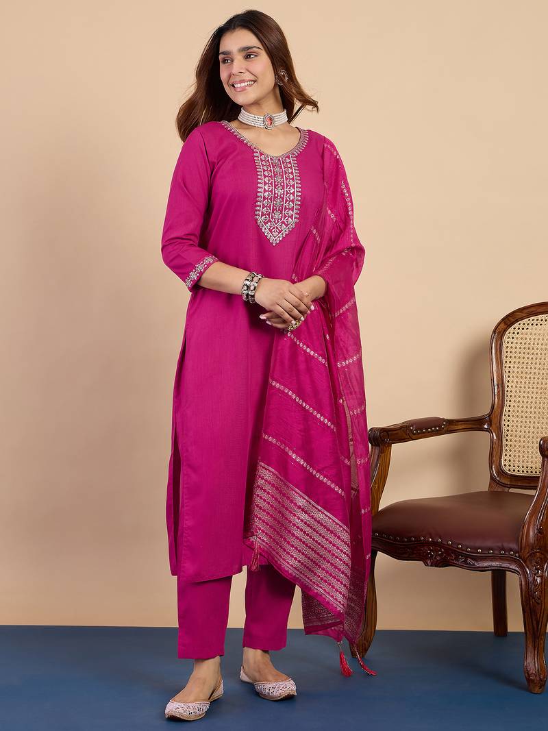 Pink women kurta pant dupatta set