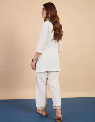 White women khadi cotton kurta pant set 3