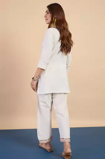 White women khadi cotton kurta pant set