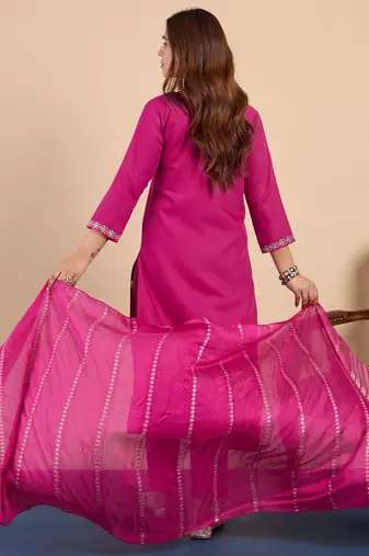 Pink women kurta pant dupatta set