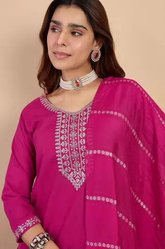 Pink women kurta pant dupatta set