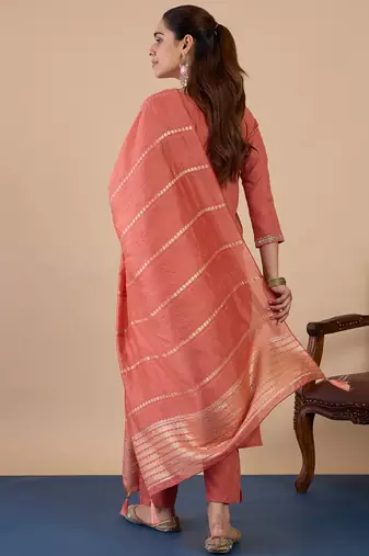 Peach women kurta pant dupatta set