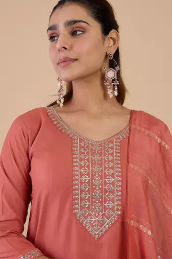 Peach women kurta pant dupatta set