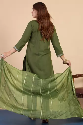 Green women kurta pant dupatta set