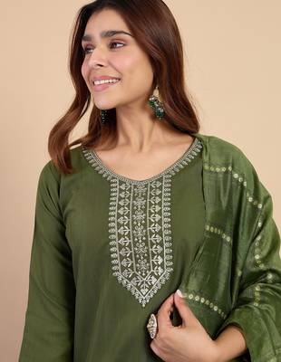 Green women kurta pant dupatta set 3