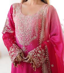 Rani Pink Color Dori,Sequence And Rivet Moti Work Chinon Silk Top Bottom Dupatta Set