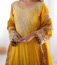 Yellow Color Dori,Sequence And Rivet Moti Work Chinon Silk Top Bottom Dupatta Set