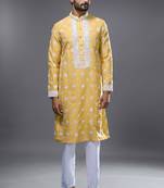 Yellow embroidered, mirror silk kurta pant