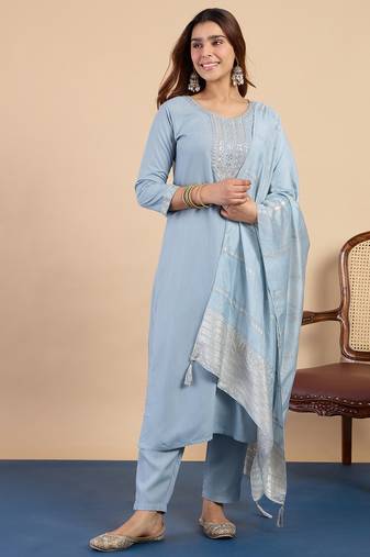 Grey women kurta pant dupatta set
