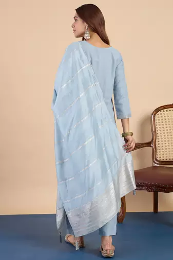 Grey women kurta pant dupatta set