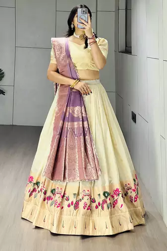 Purple Color Zari Weaving Work Paithani Silk Lehenga Choli With Unstitched Blouse