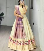 Purple Color Zari Weaving Work Paithani Silk Lehenga Choli With Unstitched Blouse