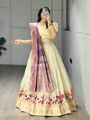 Purple Color Zari Weaving Work Paithani Silk Lehenga Choli With Unstitched Blouse 2