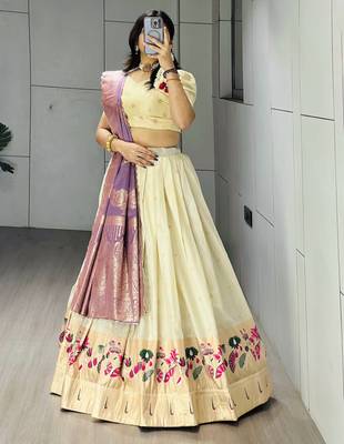 Purple Color Zari Weaving Work Paithani Silk Lehenga Choli With Unstitched Blouse 3