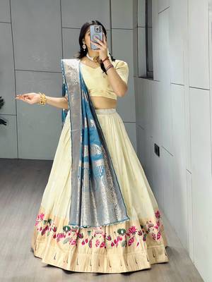 Firozi Color Zari Weaving Work Paithani Silk Lehenga Choli With Unstitched Blouse 2