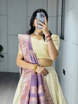 Purple Color Zari Weaving Work Paithani Silk Lehenga Choli With Unstitched Blouse 4
