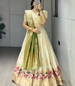 Green Color Zari Weaving Work Paithani Silk Lehenga Choli With Unstitched Blouse