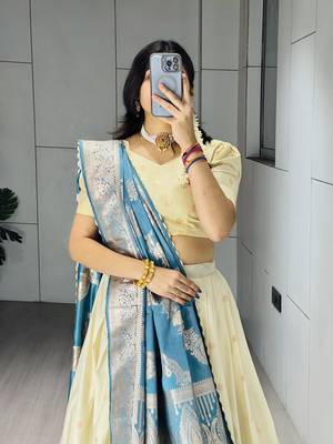Firozi Color Zari Weaving Work Paithani Silk Lehenga Choli With Unstitched Blouse 4