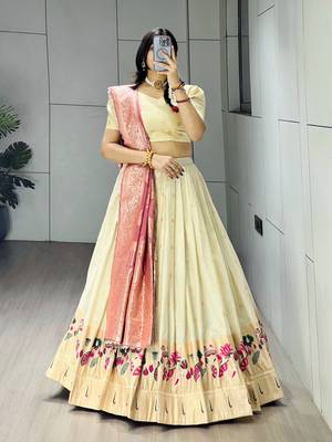 Pink Color Zari Weaving Work Paithani Silk Lehenga Choli With Unstitched Blouse 1