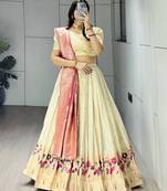 Pink Color Zari Weaving Work Paithani Silk Lehenga Choli With Unstitched Blouse