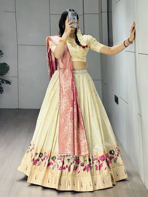 Pink Color Zari Weaving Work Paithani Silk Lehenga Choli With Unstitched Blouse 2