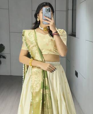 Green Color Zari Weaving Work Paithani Silk Lehenga Choli With Unstitched Blouse 4