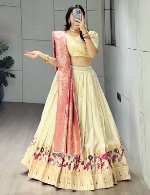 Pink Color Zari Weaving Work Paithani Silk Lehenga Choli With Unstitched Blouse 3
