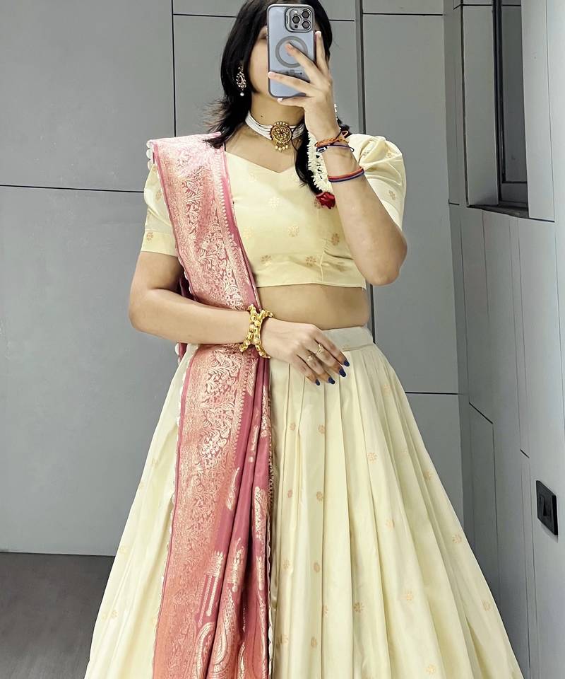 Pink Color Zari Weaving Work Paithani Silk Lehenga Choli With Unstitched Blouse