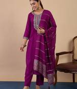 Purple women kurta pant dupatta set