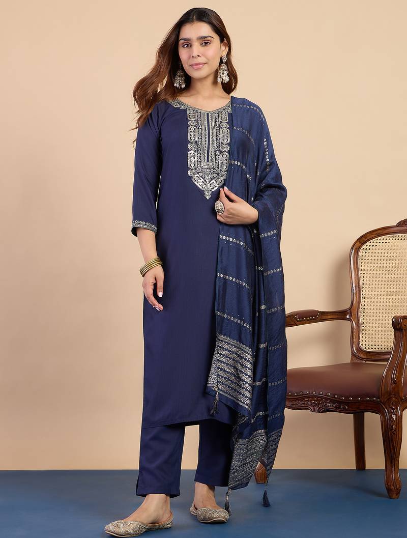 Blue women kurta pant dupatta set