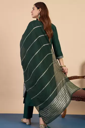 Green women kurta pant dupatta set